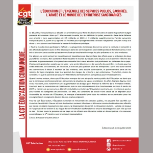 L'Education Nationale et l'ensemble des services publics sacrifiés,
