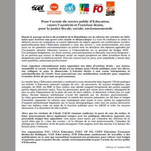 Pour l’avenir du service public d’Education, contre l’austérité et l’extrême droite, pour la justice fiscale, sociale, environnementale
