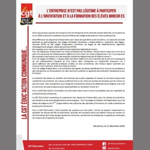 L’entreprise n’est pas légitime à participer à l’orientation et à la formation des élèves mineur·es 