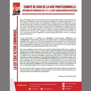 COMITÉ DE SUIVI DE LA VOIE PROFESSIONNELLE RÉFORME DU PARCOURS EN « Y » : IL FAUT SAVOIR ARRÊTER