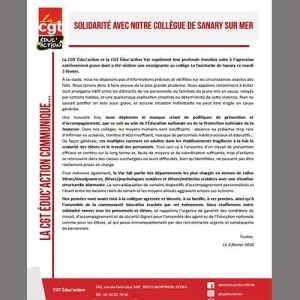 Solidarité avec notre collègue de Sanary sur Mer