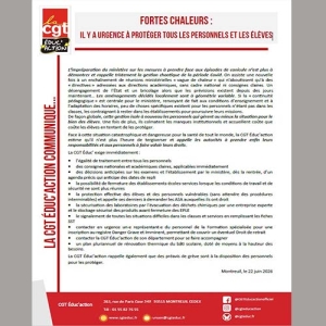 Fortes chaleurs : il y a urgence à protéger tous les personnels et les élèves