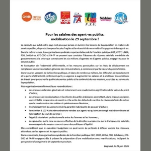 Pour les salaires des agentes publics,⋅mobilisation le 29 septembre !