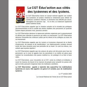 La CGT Éduc'action aux côtés des lycéennes et des lycéens.